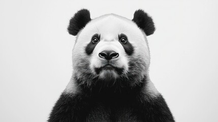 Obraz premium A giant panda standing with its round black and white face, against white