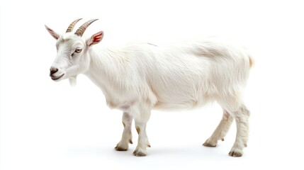 Fototapeta premium A goat standing on all fours, looking sideways, isolated on white
