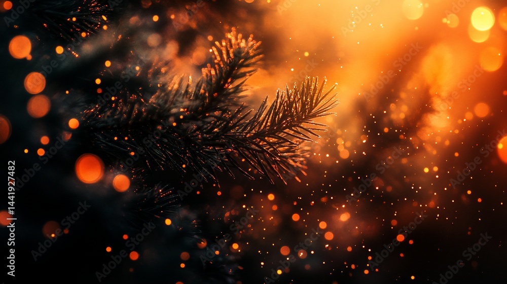 Poster silhouette of pine branch against a warm, bokeh background.