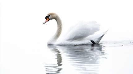 Fototapeta premium A graceful swan gliding through water, isolated on a white background.