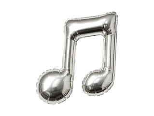 Silver foil music note balloon isolated on transparent or white background, png