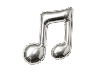 Silver foil music note balloon isolated on transparent or white background, png
