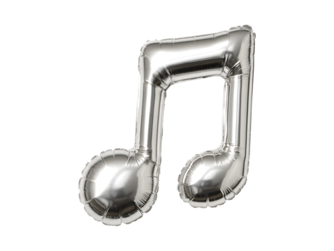 Silver foil music note balloon isolated on transparent or white background, png