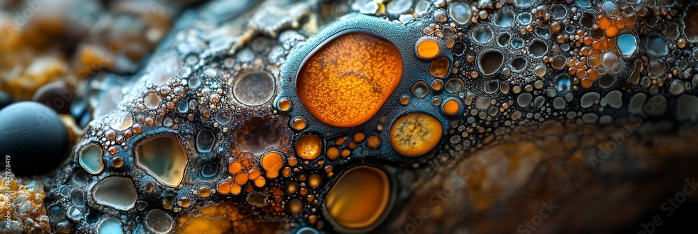 Aufkleber close-up of vibrant, multicolored, textured surface with round shapes and patterns.