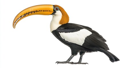 Obraz premium A great hornbill standing with a large curved beak, on white
