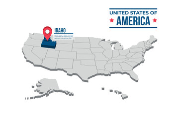 Obraz premium Idaho Highlighted On A 3D Map Of The United States Of America
