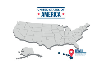 Hawaii Highlighted On A 3D Map Of The United States Of America