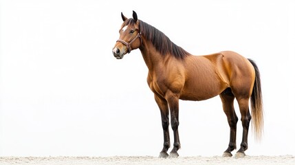 Obraz premium A horse standing proudly with its mane flowing, against white