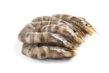 Raw shrimp isolated on transparent background, fresh uncooked prawns, gourmet seafood ingredient, realistic macro shellfish, high contrast culinary image

