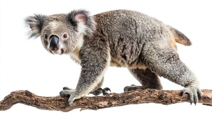 Fototapeta premium A koala standing on all fours, looking forward, isolated on white