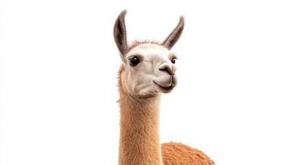 Obraz premium A llama standing tall with a curious expression, on a white backdrop