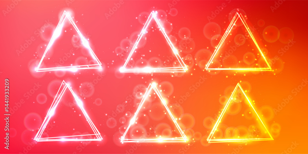 Poster neon triangular frame with shining effects and sparkles