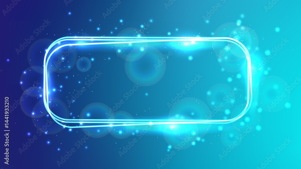 Poster neon rectangular frame with shining effects and sparkles