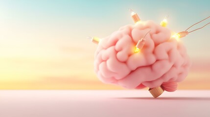 Whimsical glowing brain made of vibrant festive lights floating in a dreamlike night sky, symbolizing creativity and innovation Future Innovation and Breakthrough Ideas Creative Mind Exploration 