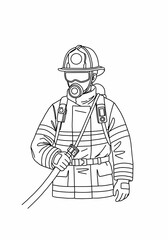 Fototapeta premium Firefighter Holding Hose Line Art Illustration on White