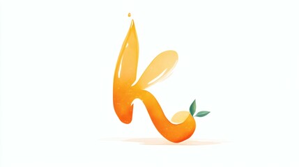 Obraz premium Letter K formed with Orange Juice, Small orange with leaves on white background