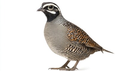 A quail standing with its small crest, isolated on a white background
