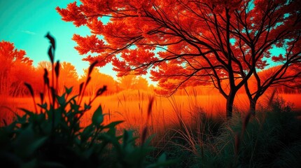 sunset in the forest