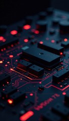 Fototapeta premium Minimalist black web design elements on a dark screen with glowing circuits and wires, web, digital, online