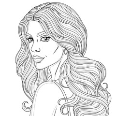A beautiful European woman.Coloring book antistress for children and adults. 