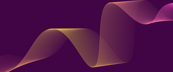 Abstract glowing wave lines on dark blue background. Dynamic wave pattern. Modern flowing wavy lines. Futuristic technology concept. Suit for banner, poster, cover, brochure, flyer, website