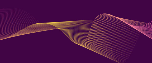 Abstract glowing wave lines on dark blue background. Dynamic wave pattern. Modern flowing wavy lines. Futuristic technology concept. Suit for banner, poster, cover, brochure, flyer, website