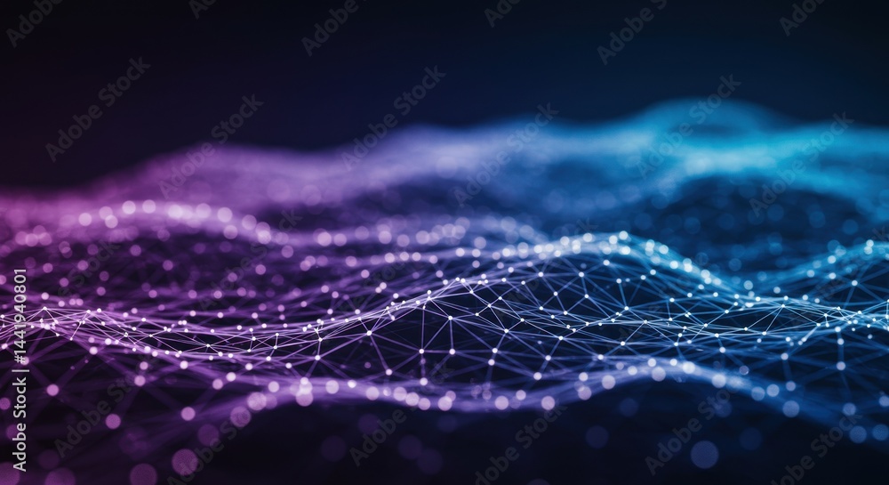 Poster abstract digital landscape: network connections and data flow visualization