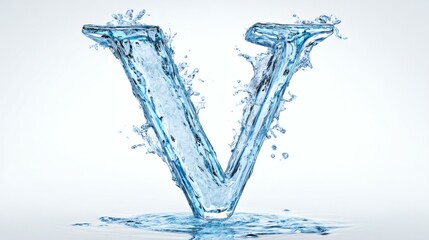 Letter V Made of Water Splashes on White Background Liquid Typography Art