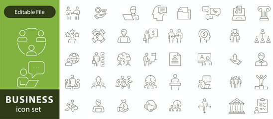 Business related original icons. Network, teamwork, payment, computing, seo, ai etc. Editable stroke.