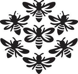 Geometric Bee Illustration: A captivating geometric arrangement featuring stylized black bees, creating a symmetrical and eye-catching design perfect for graphic resources.