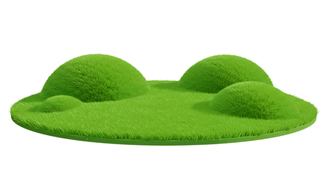 Miniature grassy landscape with rounded hills on a circular platform