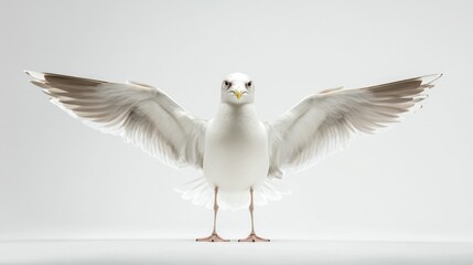 Fototapeta premium A seagull standing on its webbed feet, facing the camera, isolated on white