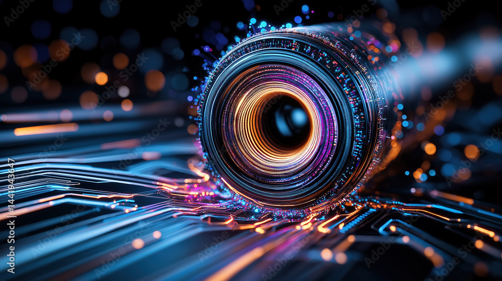 Aufkleber abstract representation of a camera lens on a circuit board design