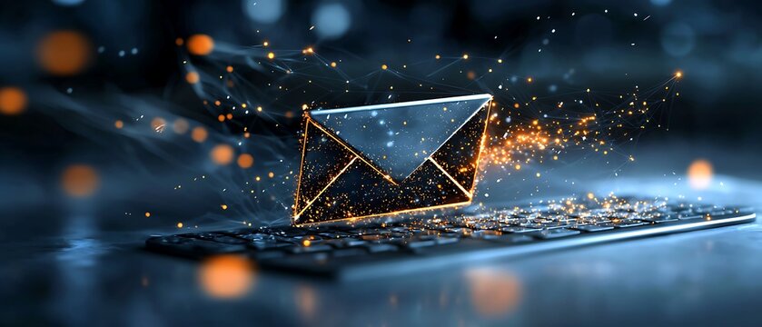 Email icon on a keyboard, digital art