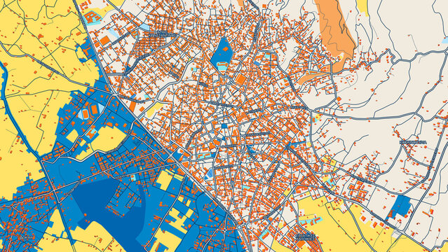 Colorful Agrinio Street Map with Labels and Buildings