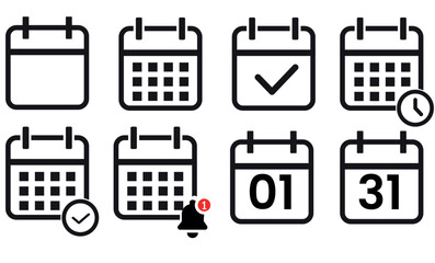 Minimal Calendar Icon Set, Vector Schedule, Reminder, and Date Icons.