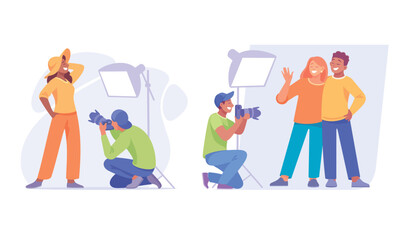 Creative photography shoot with professional models in inspiring studio settings