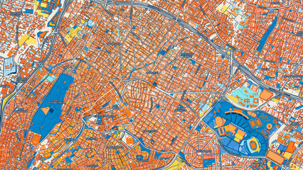 Fototapeta premium Colorful Irakleio Street Map with Labels and Buildings