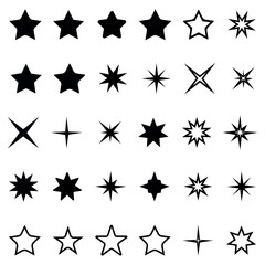 Star Icon Collection – Flat, Outline, Sparkle, and Burst Star Symbol Set.