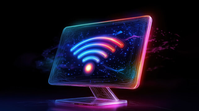 Digital illustration of a wireless signal on a computer monitor
