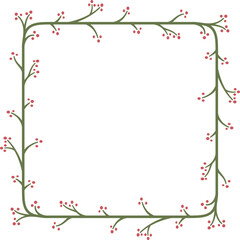 Square border with a branch of schematic flowers. Illustration made with a branch of flowers on a white background creating a square border.