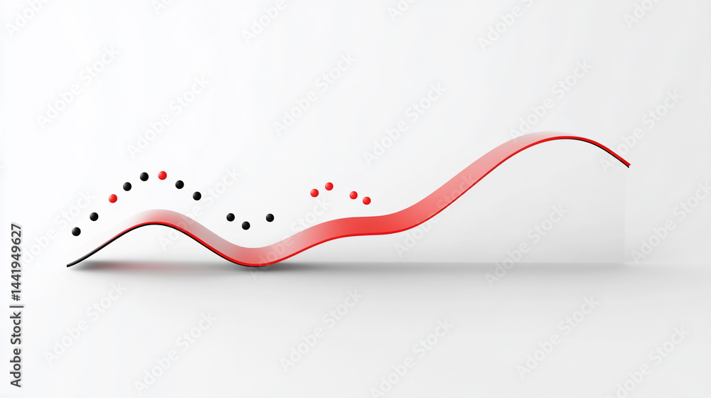 Poster Abstract red curve with black dots on white background.