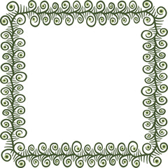 Square border with tangled schematic floral motifs. Illustration made with schematic lines on a white background creating a square border.