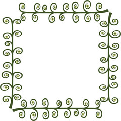 Square border with schematic floral motifs. Illustration made with schematic lines on a white background creating a square border.