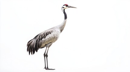 Naklejka premium A tall, elegant crane bird standing, isolated on a white background