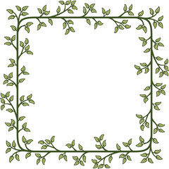 Obraz premium Square border with a branch of green leaves. Illustration made with leaves on a white background creating a square border.