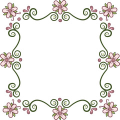 Square garland with flowers. Illustration made with a garland of flowers on a white background creating a square border.