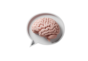 Human Brain in Speech Bubble: Neurology, Psychology, and Mental Health Image on Transparent  background