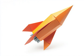 Origami Rocket Ship in Bright Orange and Yellow Paper Colors