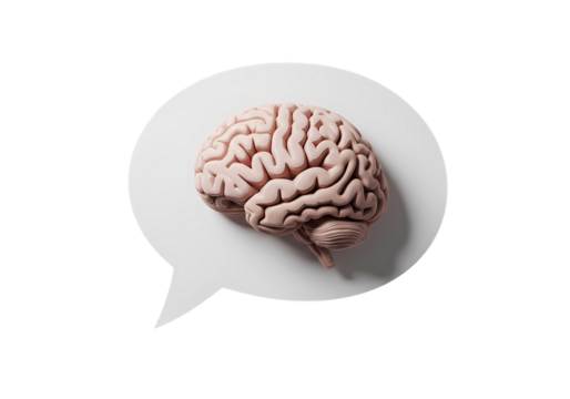 Human Brain in Speech Bubble: Mind, Thinking, and Communication on Transparent  background